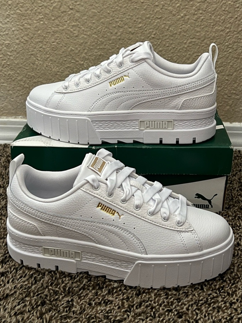 Puma Mayze Leather Big Girl Shoes White Color Size-7
